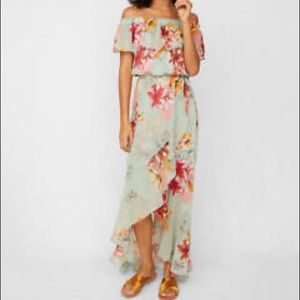 Express Floral High Low Ruffle Off Shoulder Dress